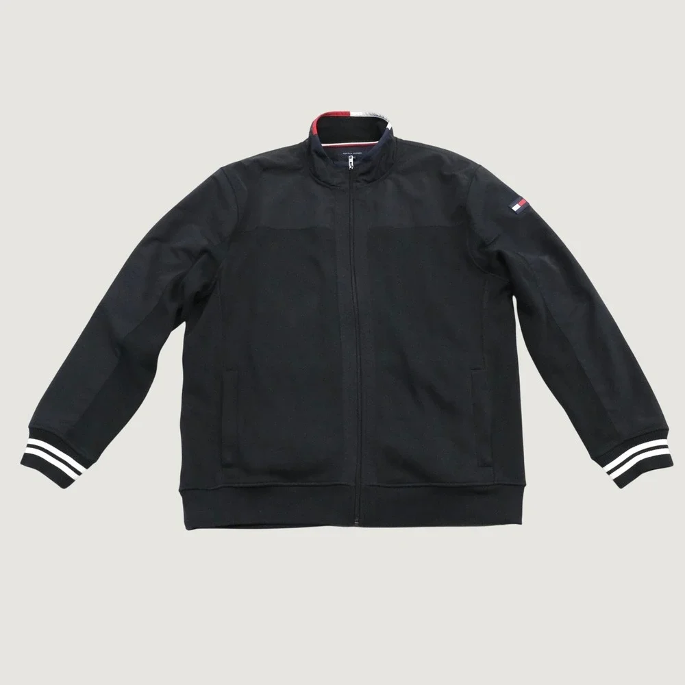 Tommy Hilfiger Jacket Mens Black Mixed Media Full Zip Streetwear XXL Track
